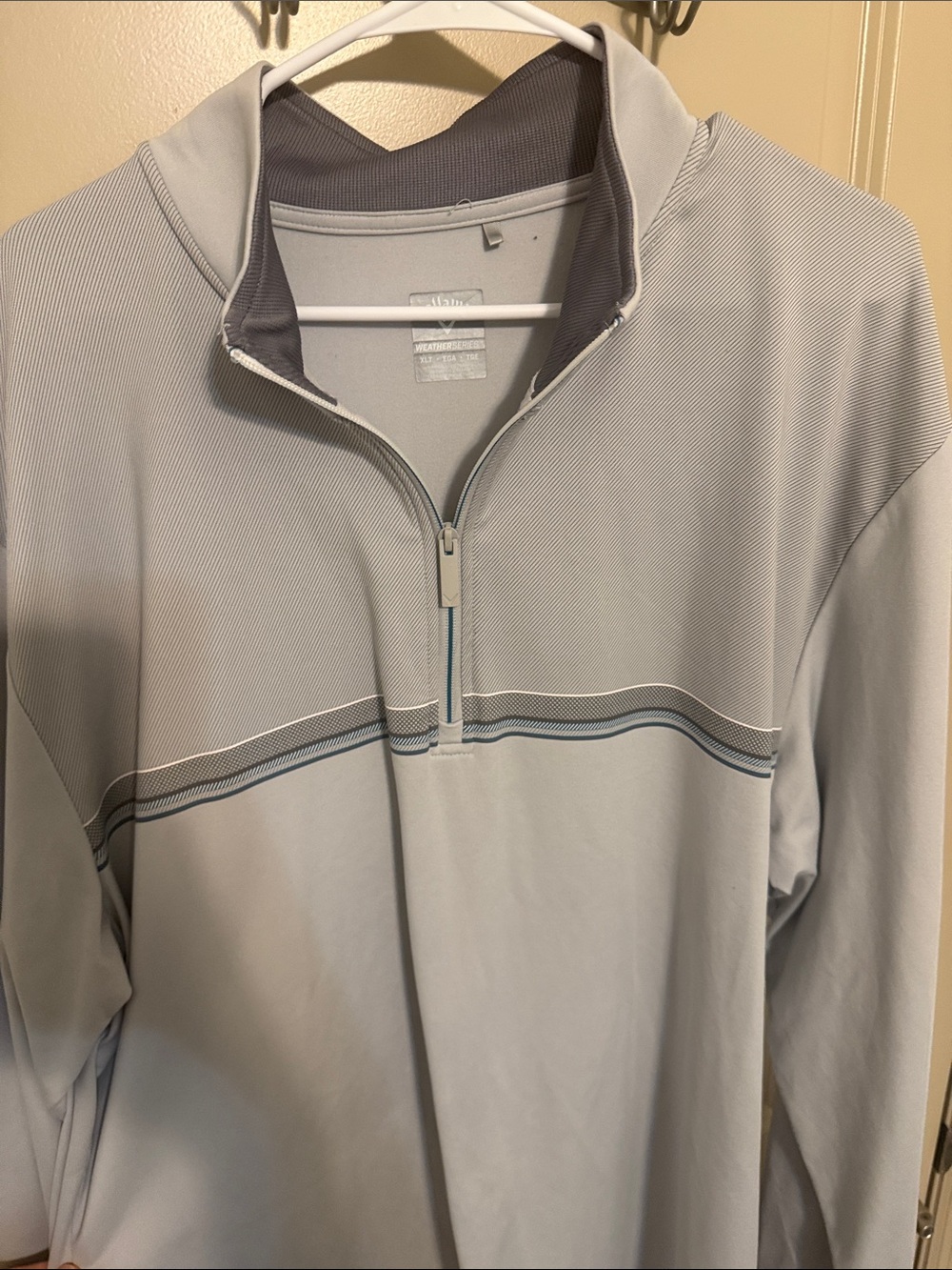 Callaway Light Gray Quarter-Zip Pullover with Subtle Stripe